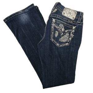 Miss Me Womens Signature Boot Jeans Sz 28 Flap Pocket Bling Embroidered Y2K